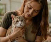 Cat being held by a caregiver