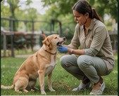Dog receiving rehabilitation and socialization support