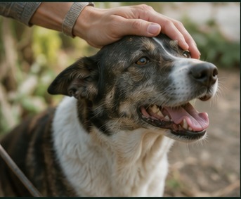 Rescue dog being comforted