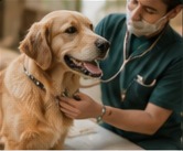 Veterinary professional caring for a dog